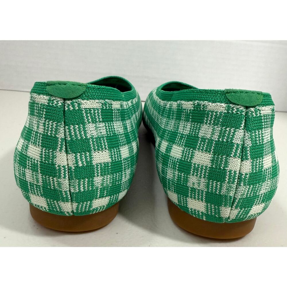 VIVAIA Square Toe V-Cut Knit Ballet Flats Green Gingham Women’s EU 39.5 US 8.5 - Picture 8 of 12